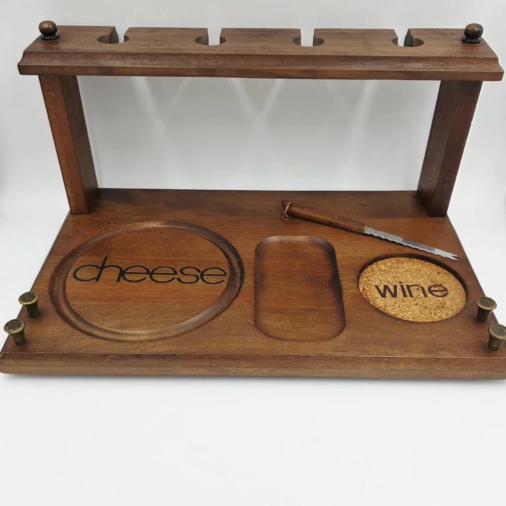 Vintage Bar‎ Serving Tray Station Wooden Mid-Century Modern 1970's